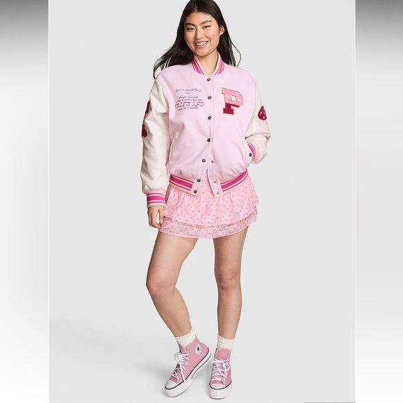 Love Shack Fancy x VS PINK Varsity Jacket pink reissued boyfriend medium - Picture 7 of 8